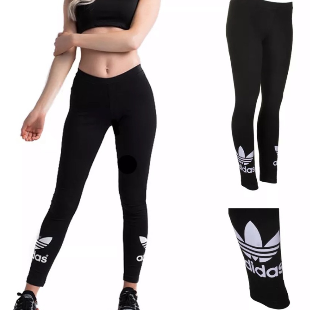 Adidas Ladies Black Trefoil Logo Graphic Leggings